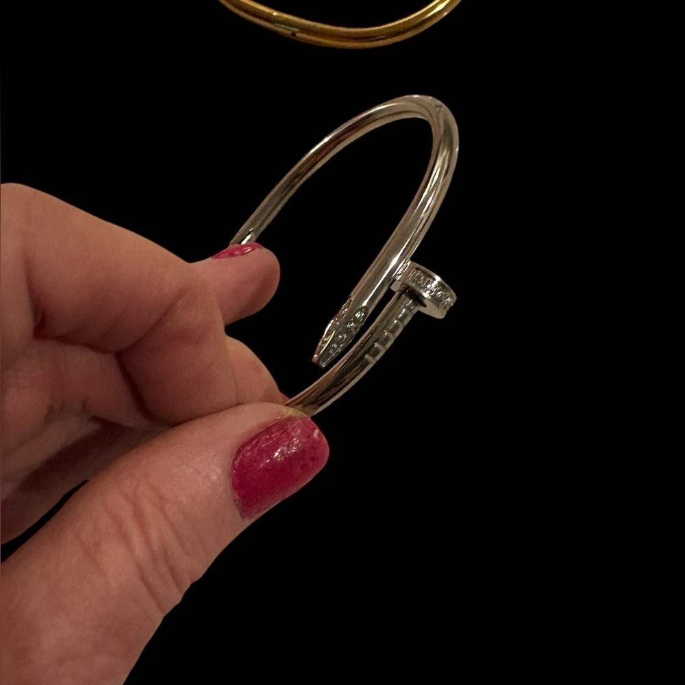 Nail Bangle Cuff Bracelet | New! Unique Gift | OS | Silver or Gold - Picture 5 of 8